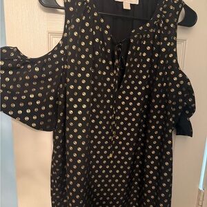 Michael Kors Black Cold-Shoulder Blouse with Gold Dot Accents